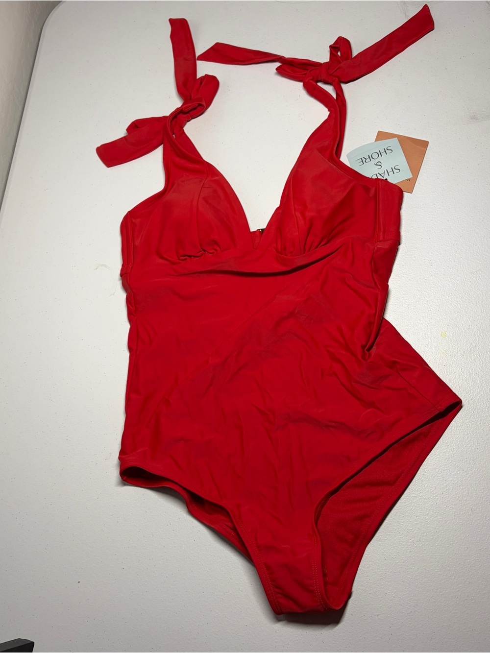 Shade & Shore Women's Shoulder Tie Medium Coverage One Piece Swimsuit size M red